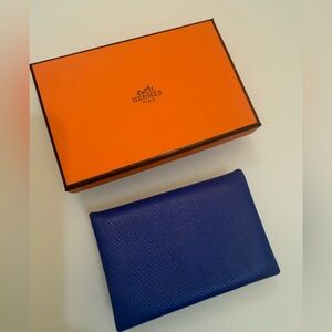 Hermes Calvi card holder Duo color Blue